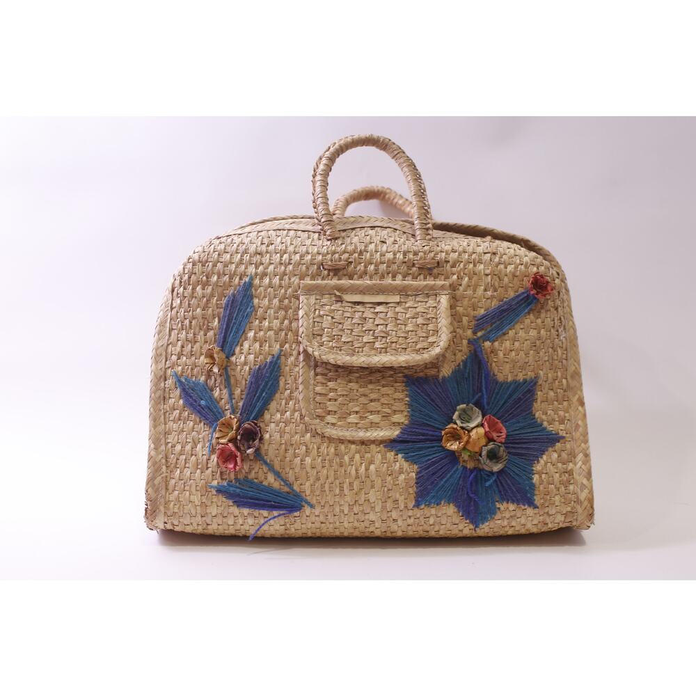Vintage, Straw, Beach Bag, Floral, Applique, Vacation, Cruise, ~ 251227-WH Q-5